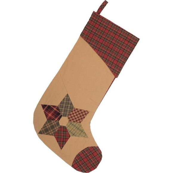 NEW! Farmhouse Primitive Star Pieced Christmas Stocking Holiday Country Rustic - Picture 2 of 3